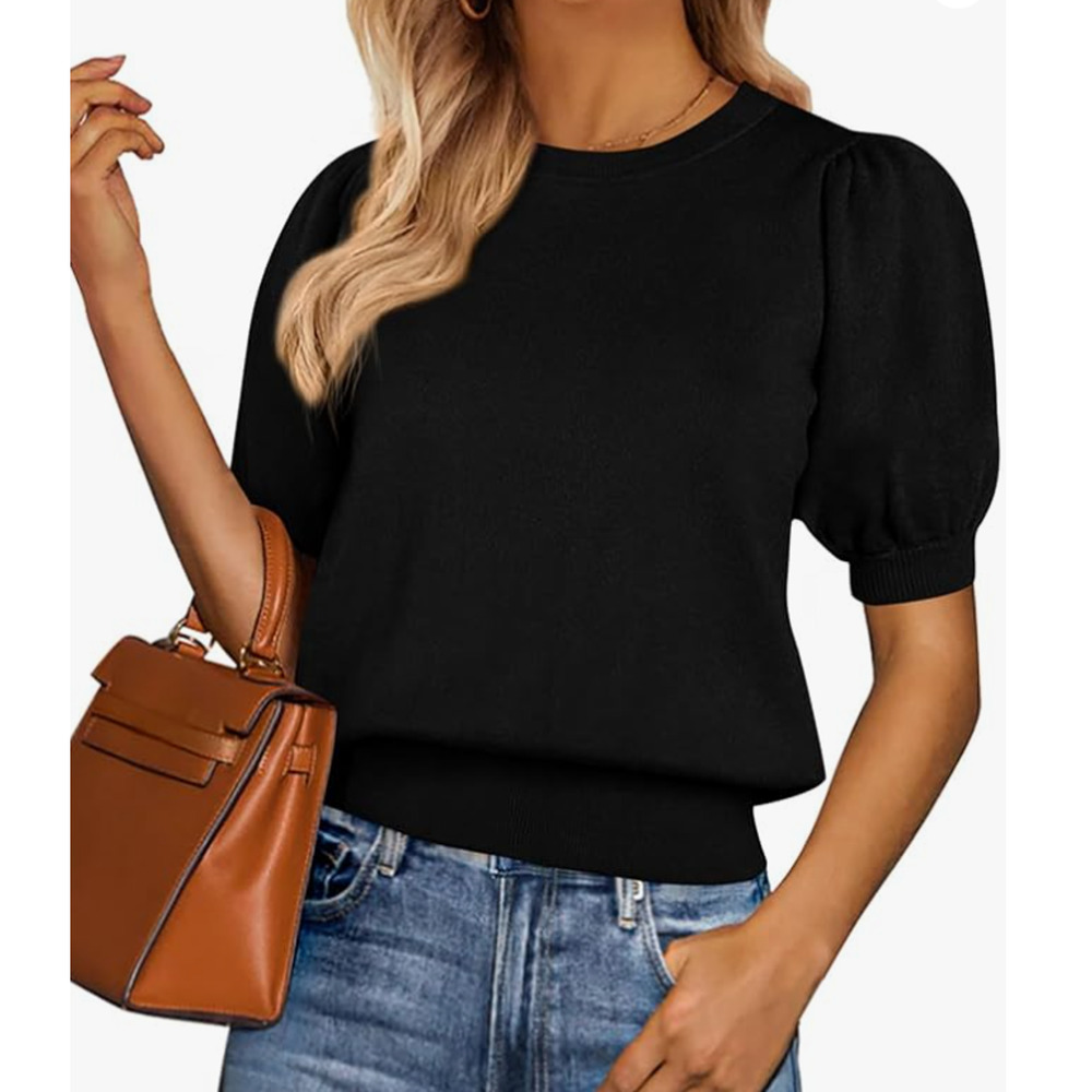 PRETTYGARDEN Womens Spring 2025 Summer Shirts Cap Sleeve Sweater Black XXL